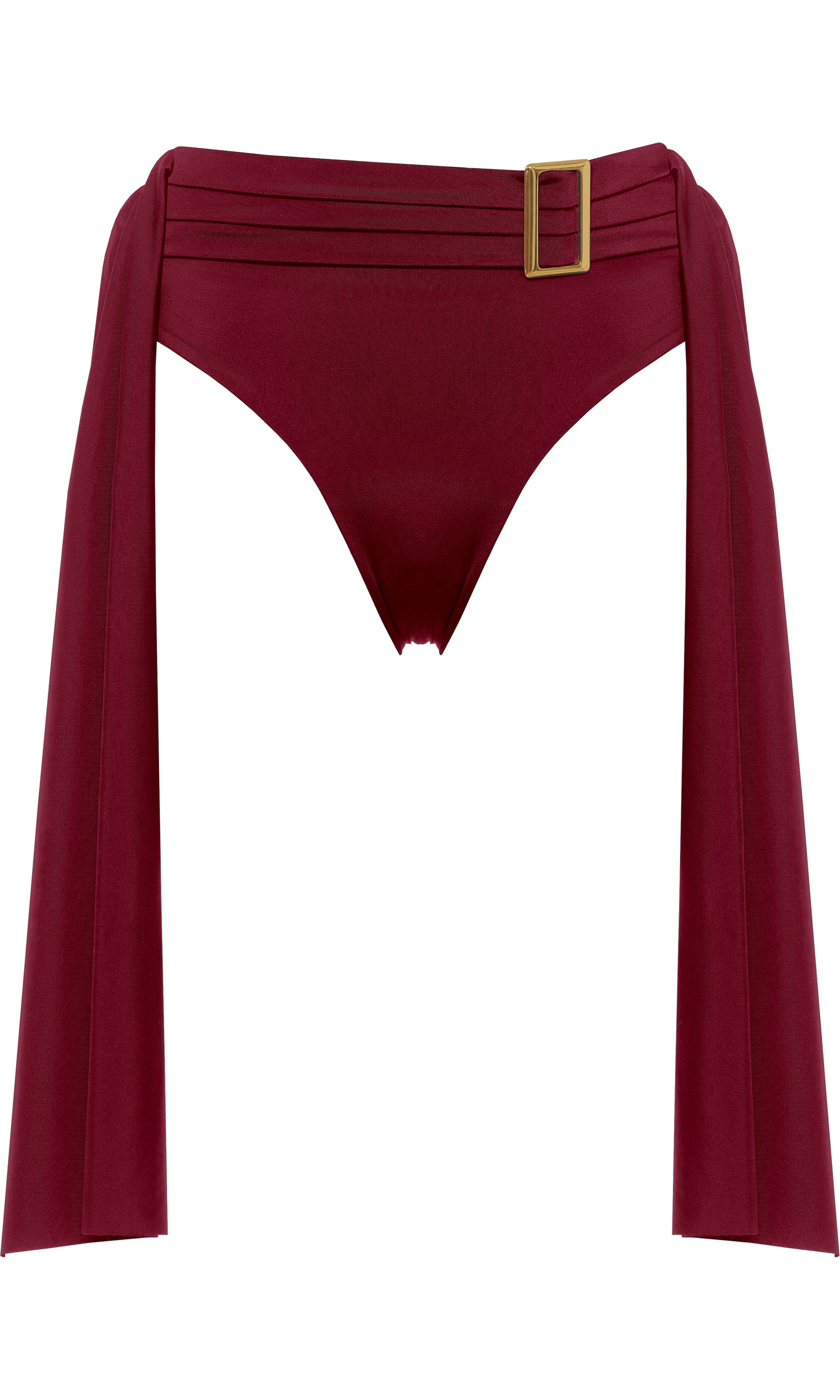 Designer red bikini bottom Antoninias with high waist fit and gold buckle detail