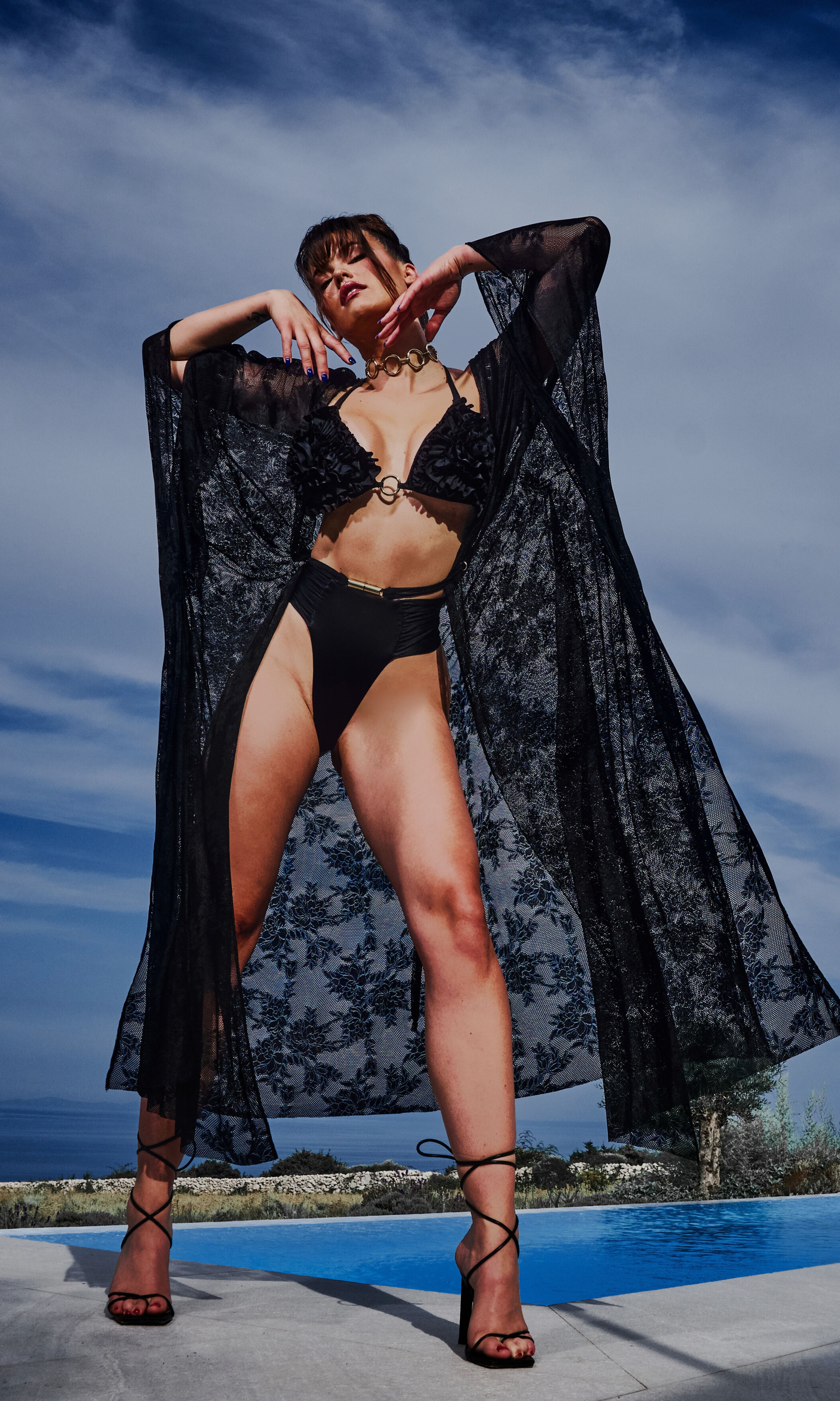 Antoninias Clam sustainable bikini bottom with ruched sides and flattering high-leg cut, designed for luxury womenswear and premium resort swimwear.
